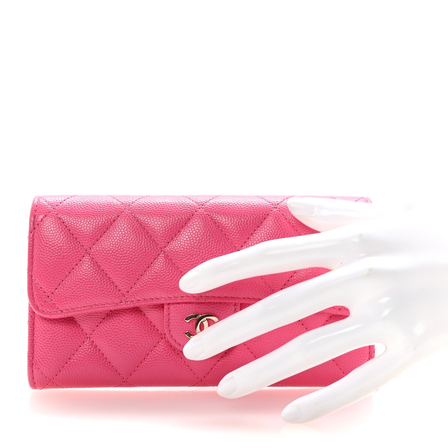 Caviar Quilted Medium Gusset Flap Wallet Pink