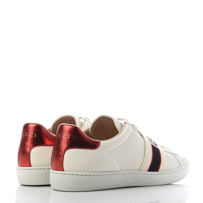Gucci Calfskin Stripe Womens New Ace Sneakers 39.5 New Mystic White Ecru Red Flame 5 of 10