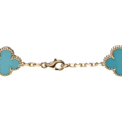 Van Cleef & Arpels 18K Yellow Gold Turquoise 20 Motifs Vintage Alhambra Necklace 4 of 8