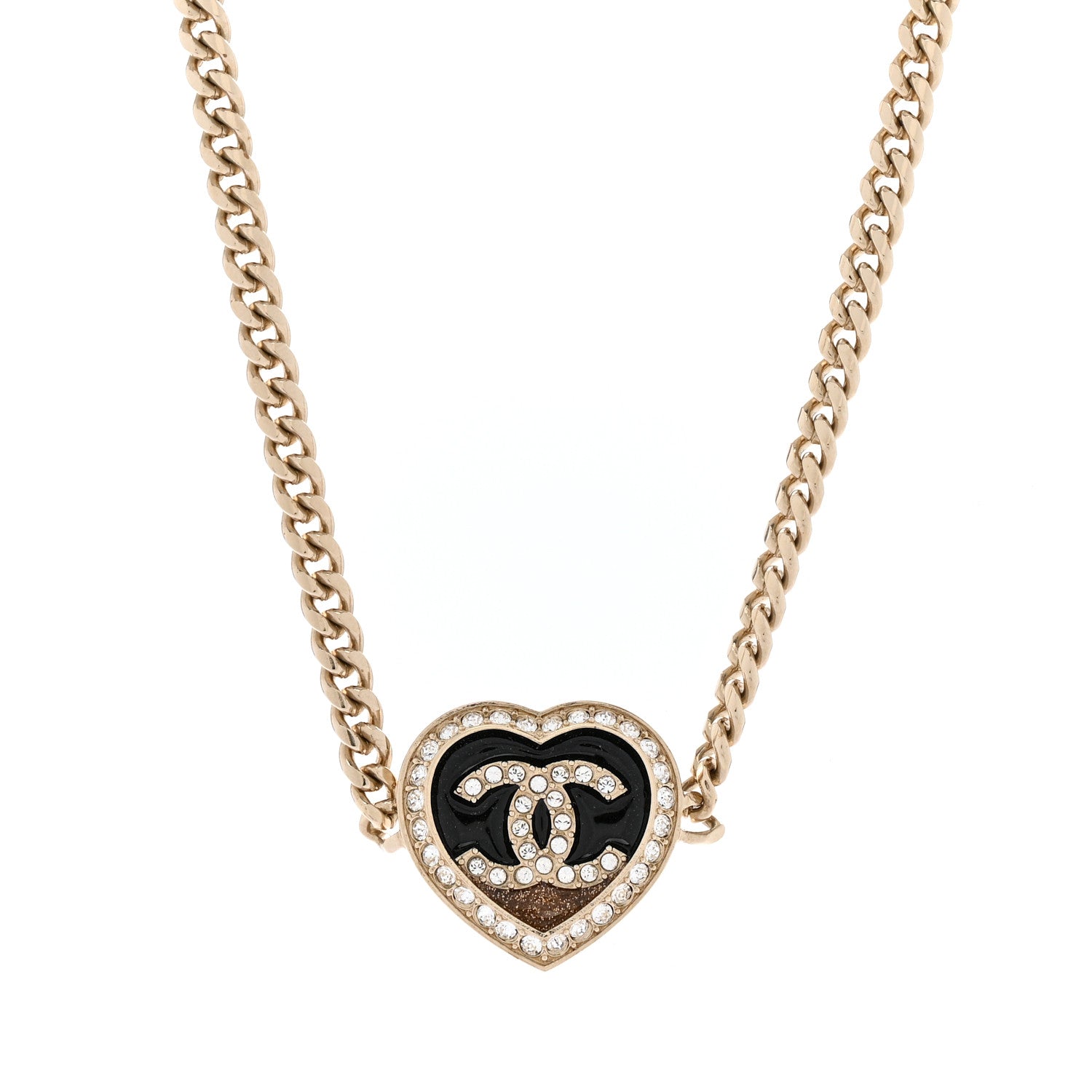 Chanel Resin Crystal Glitter CC Heart Choker Necklace Black Gold 1 of 6