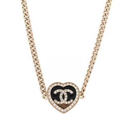Chanel Resin Crystal Glitter CC Heart Choker Necklace Black Gold 1 of 6