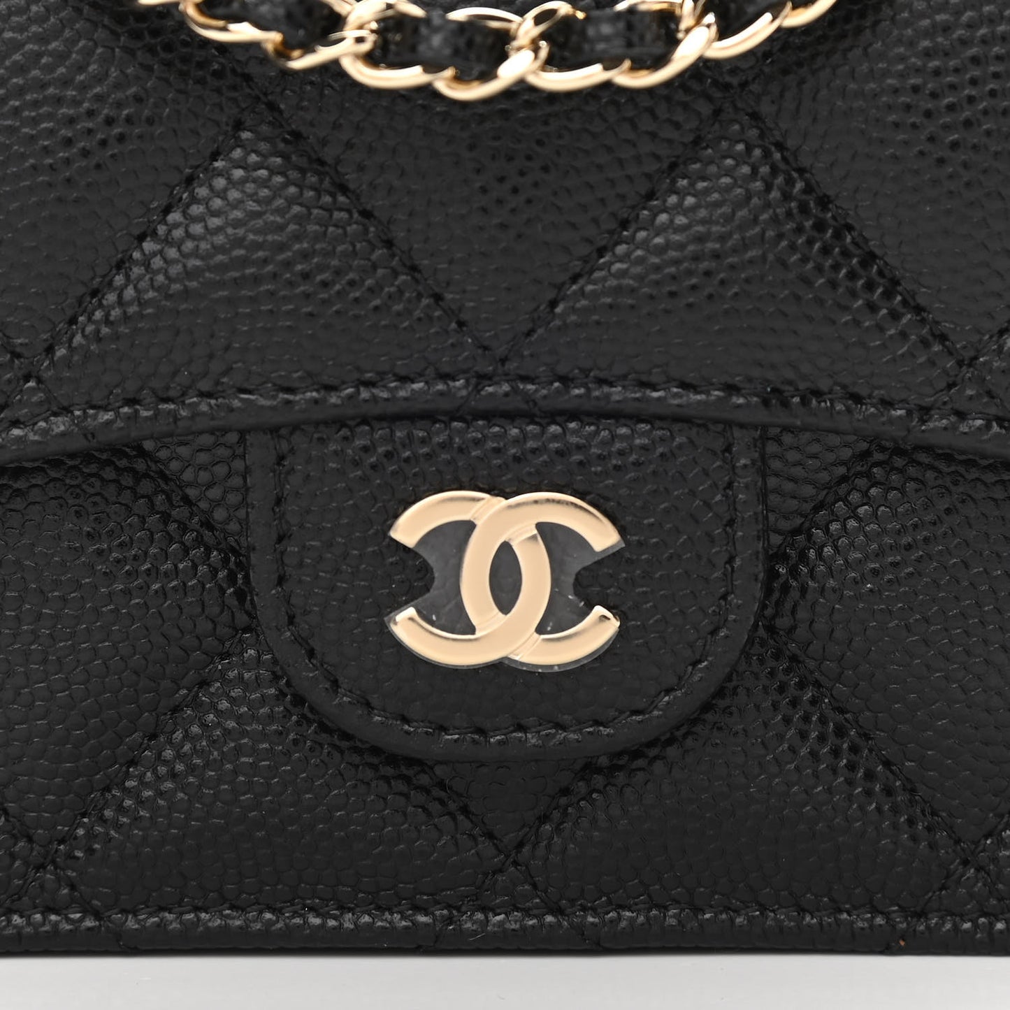 Caviar Quilted Flap Card Holder On Chain Black