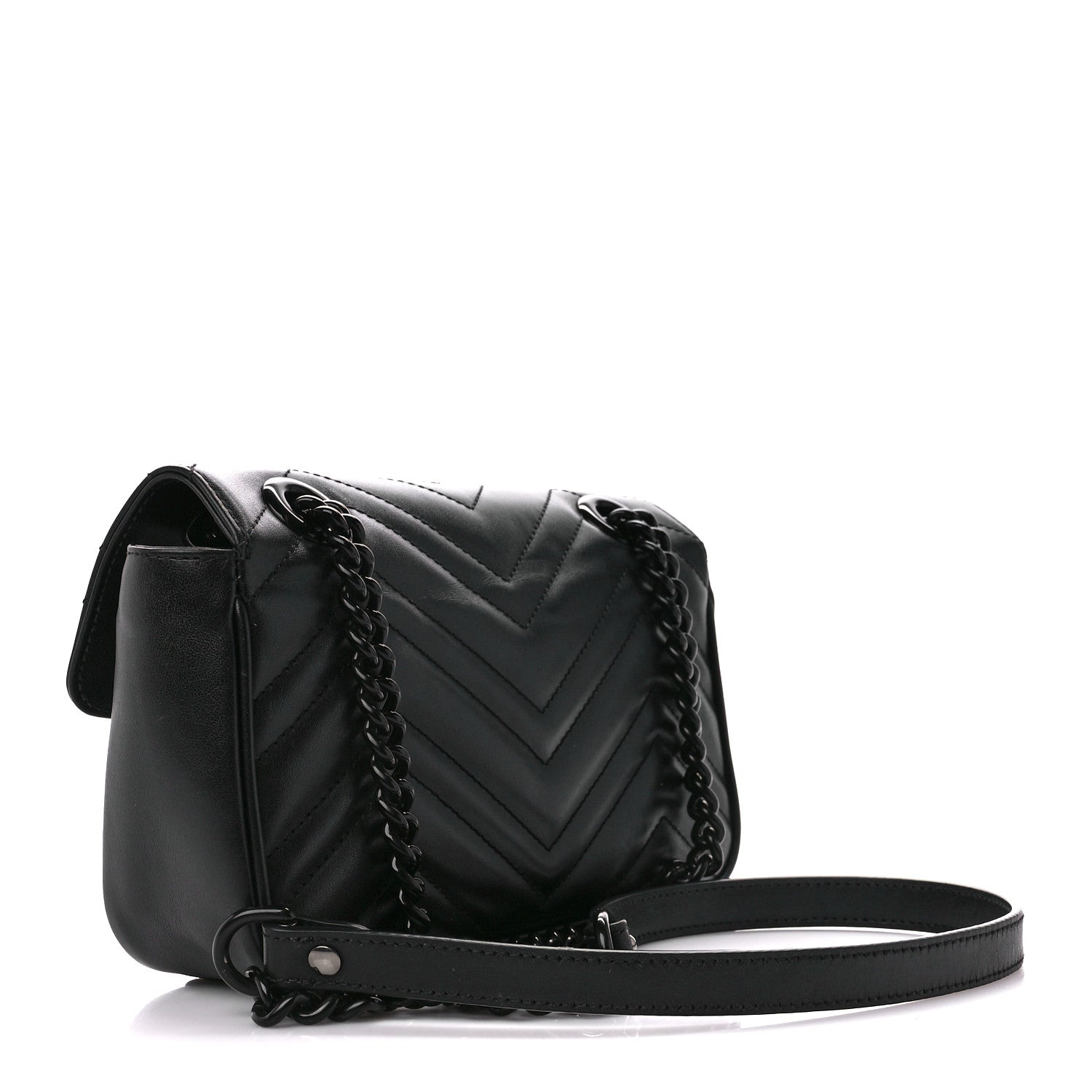 Gucci Calfskin Matelasse Monochrome Mini GG Marmont Shoulder Bag Black 3 of 12