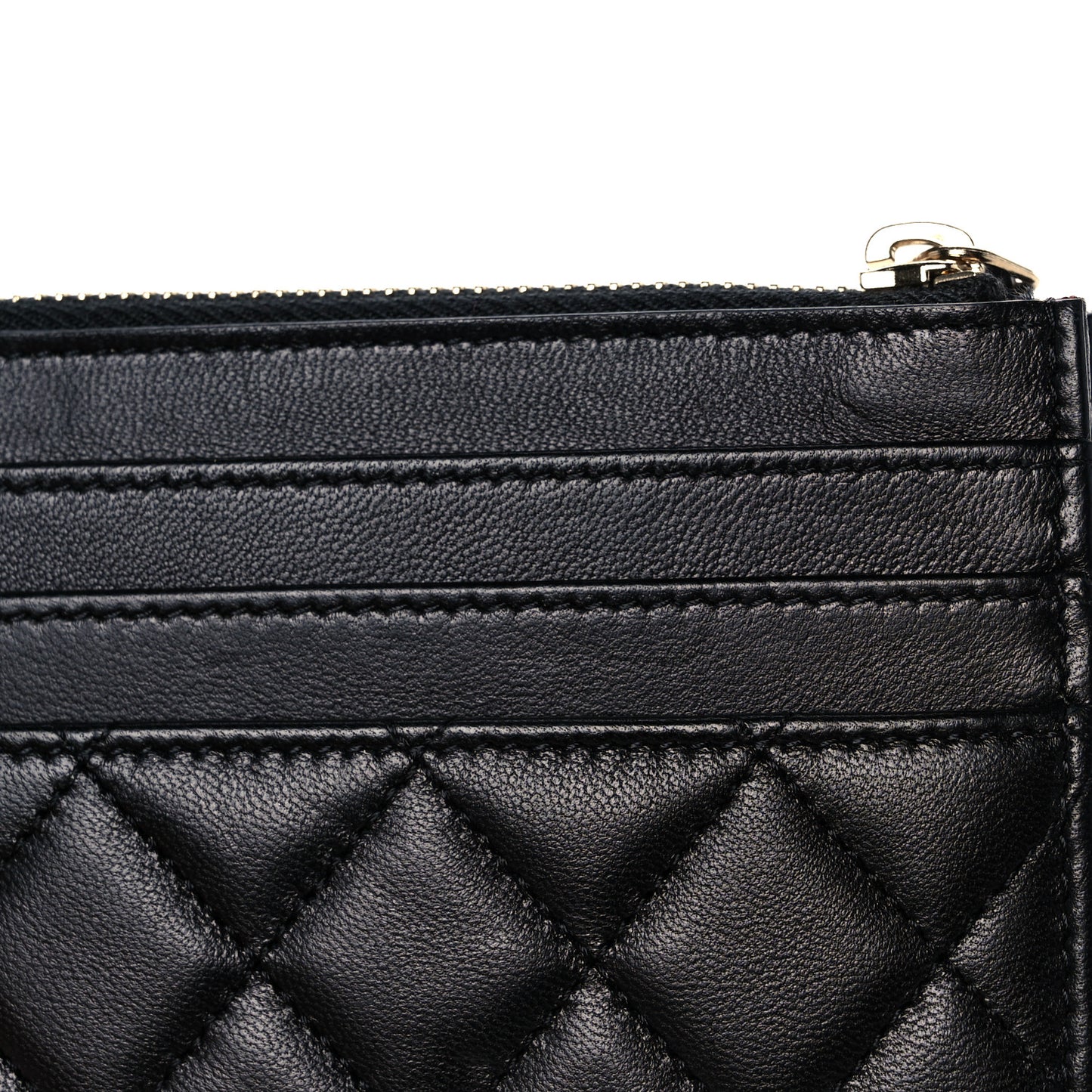Lambskin Quilted CC Zip Card Holder Black