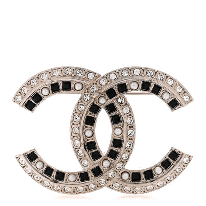 Chanel Ruthenium Pearl Crystal CC Brooch Black 1 of 4