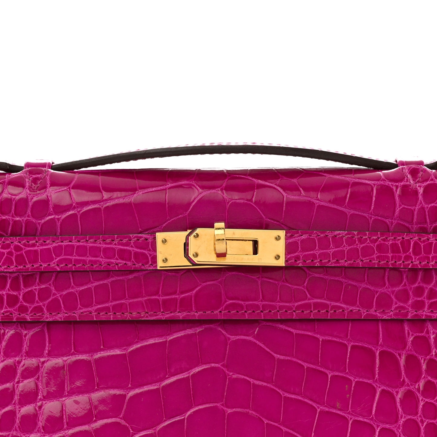 Shiny Alligator Kelly Pochette Rose Scheherazade