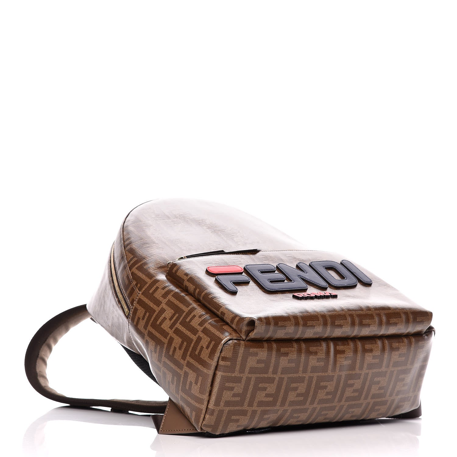 Fendi X FILA Glazed Fabric Vitello Century FF 1974 Mania Pouch Pocket Backpack Mogano Panna Blueberry 4 of 11