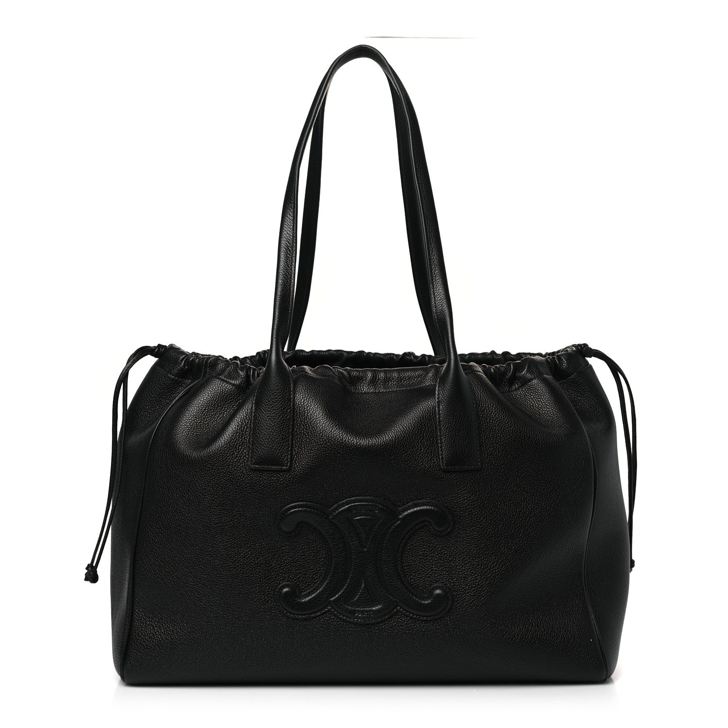 Celine Grained Calfskin Cuir Triomphe Cabas Drawstring Black 1 of 8