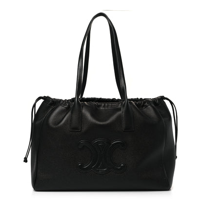 Celine Grained Calfskin Cuir Triomphe Cabas Drawstring Black 1 of 8