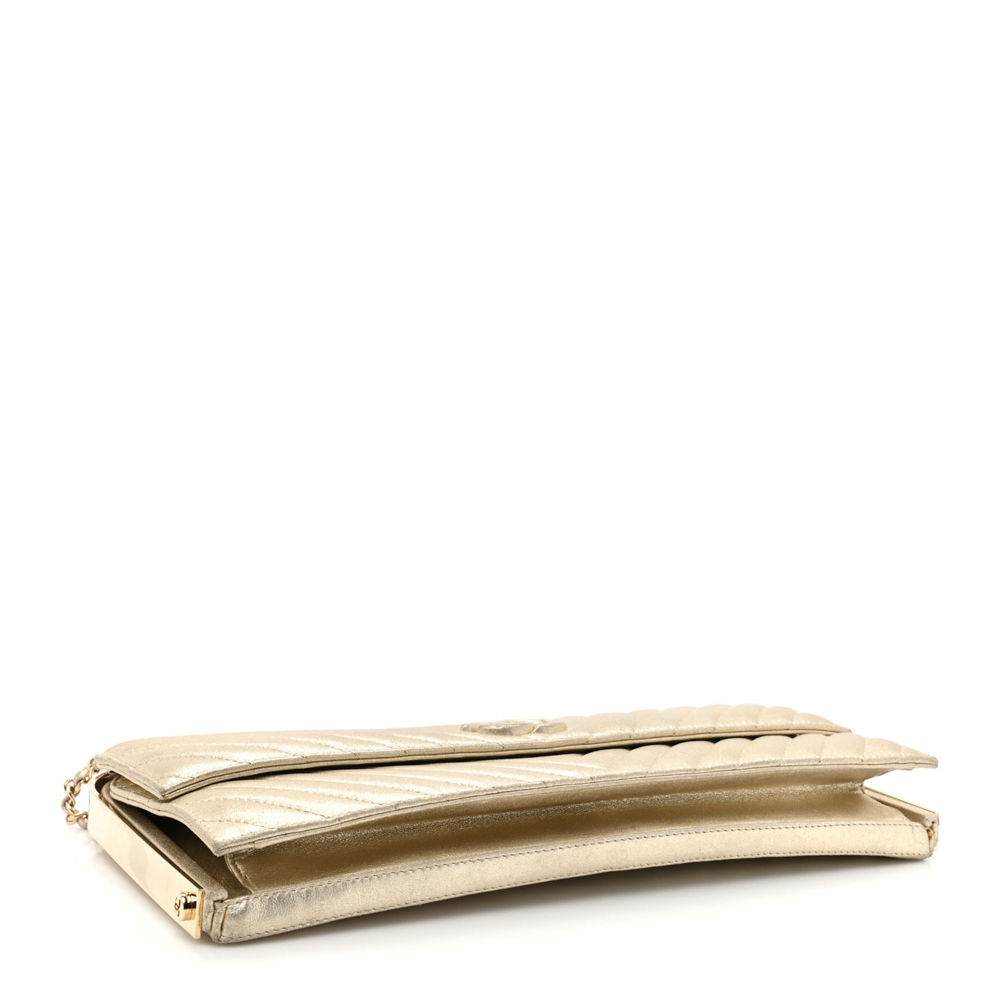 Chevron Quilted CC Clutch Gold