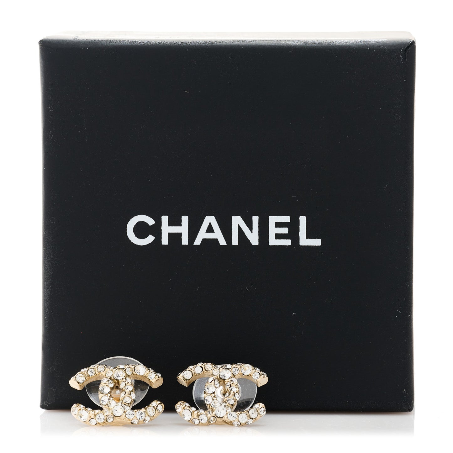 Crystal Studded CC Earrings Gold