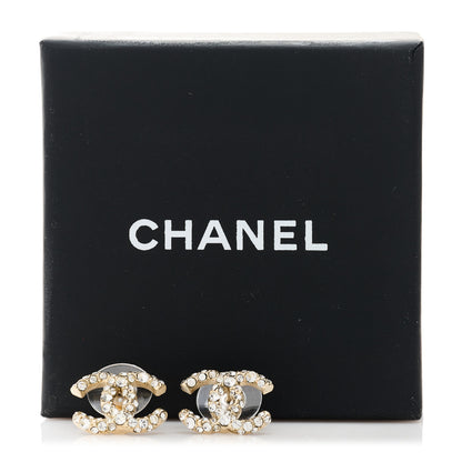 Chanel Crystal Studded CC Earrings Gold 5 of 5