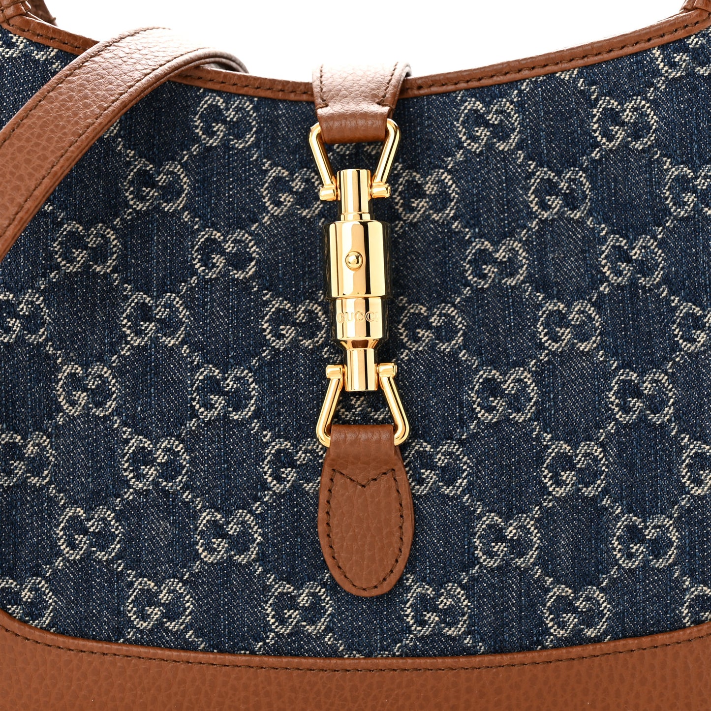 New Denim GG Monogram Calfskin Small Jackie 1961 Hobo Blue Tea Cuir