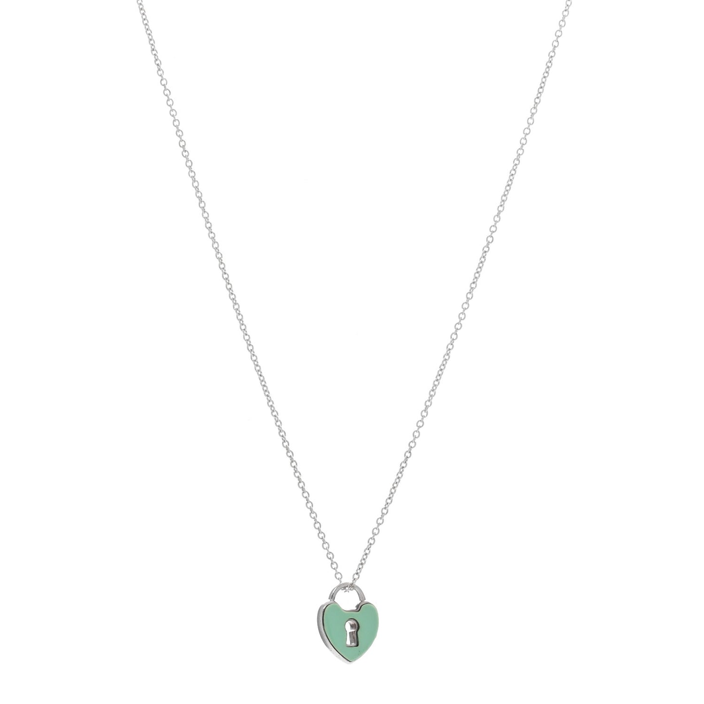 Sterling Silver Enamel Heart Lock Pendant Necklace Blue