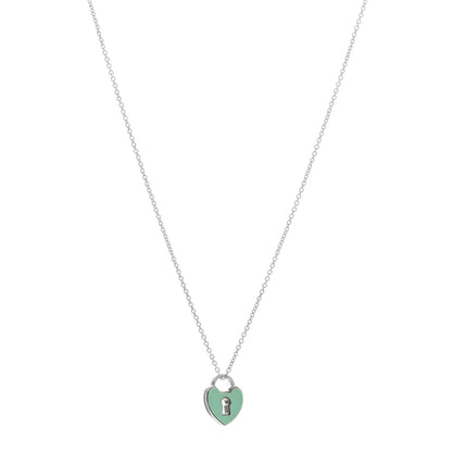 Tiffany Sterling Silver Enamel Heart Lock Pendant Necklace Blue 1 of 4