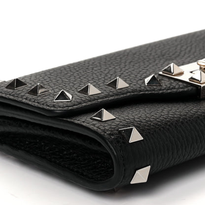 Valentino Garavani Pebbled Calfskin Rockstud Flip Lock Wallet On Chain Black 7 of 8