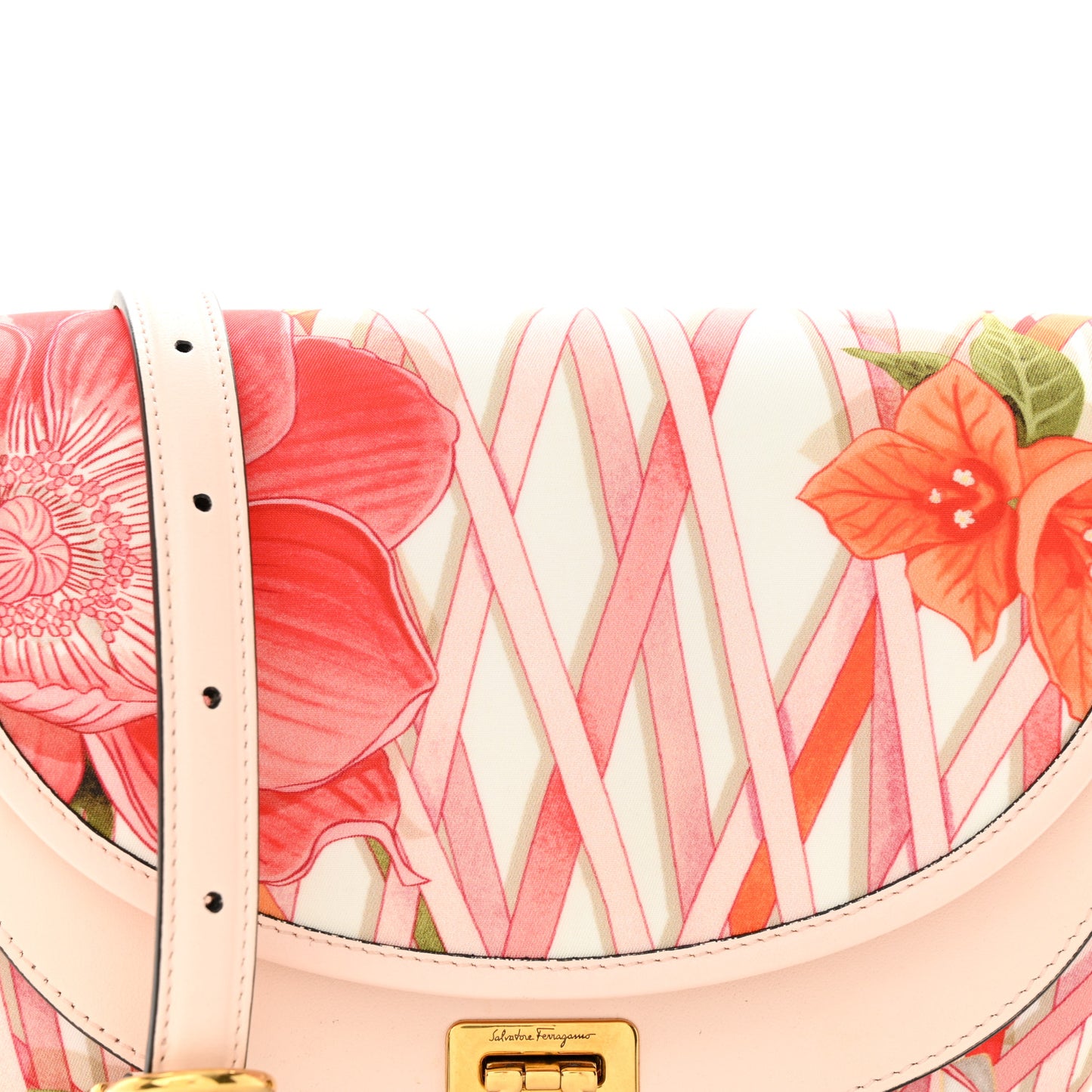 SALVATORE FERRAGAMO Nylon Calfskin Vimini Travel Crossbody Bag Pink Lemonade
