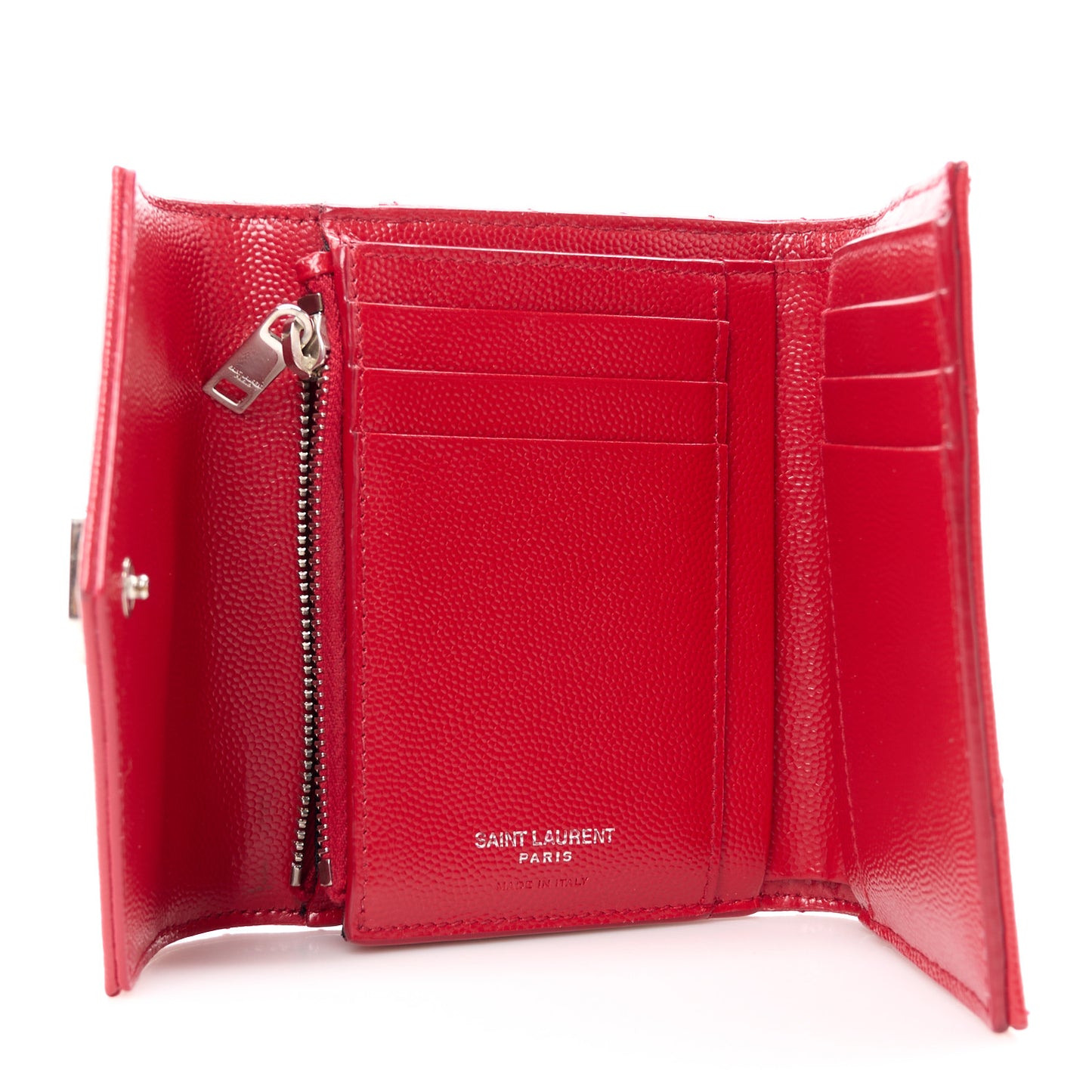 Grain De Poudre Matelasse Chevron Monogram Compact Tri Fold Wallet Red