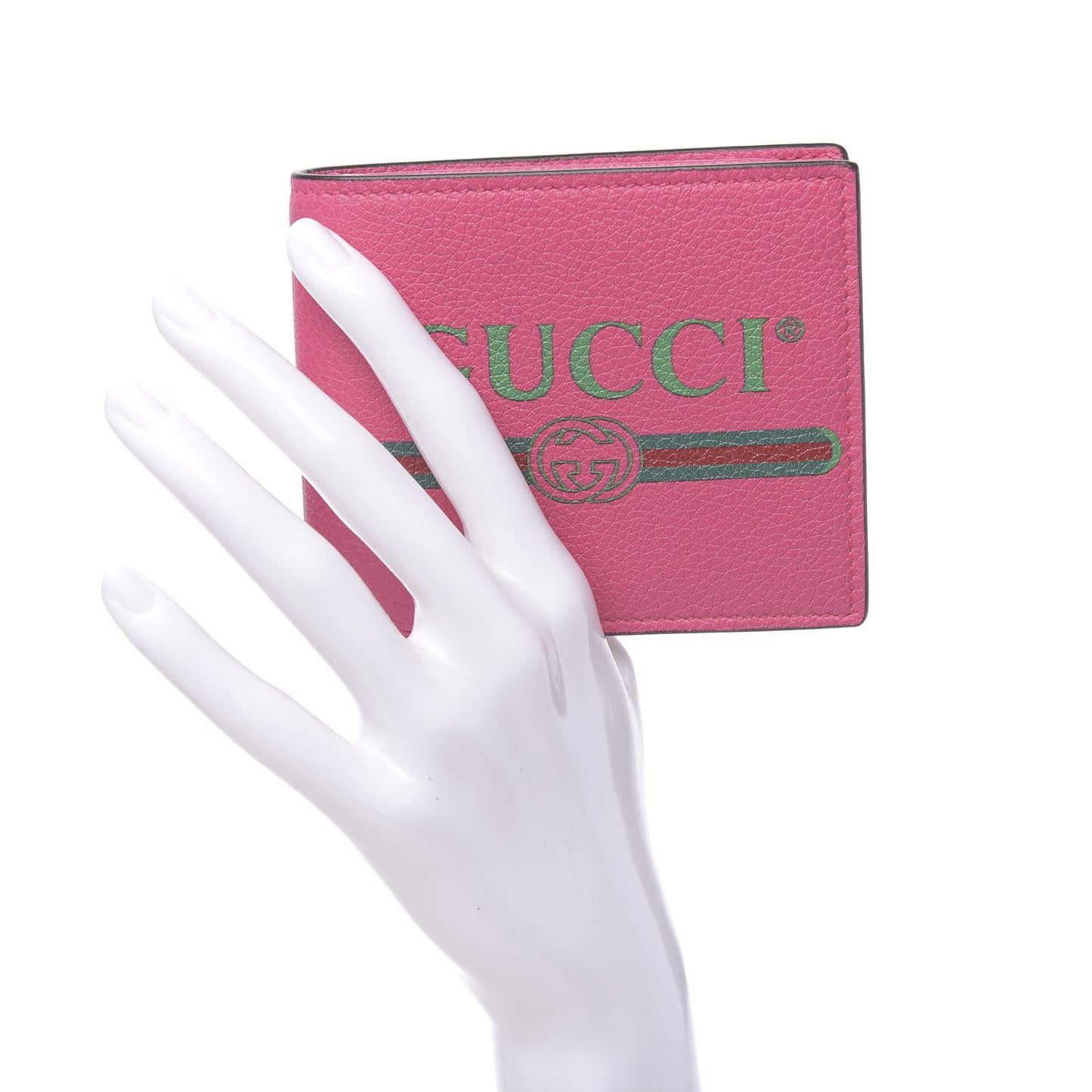 Grained Calfskin Logo Bi-Fold Wallet Box Pink Green
