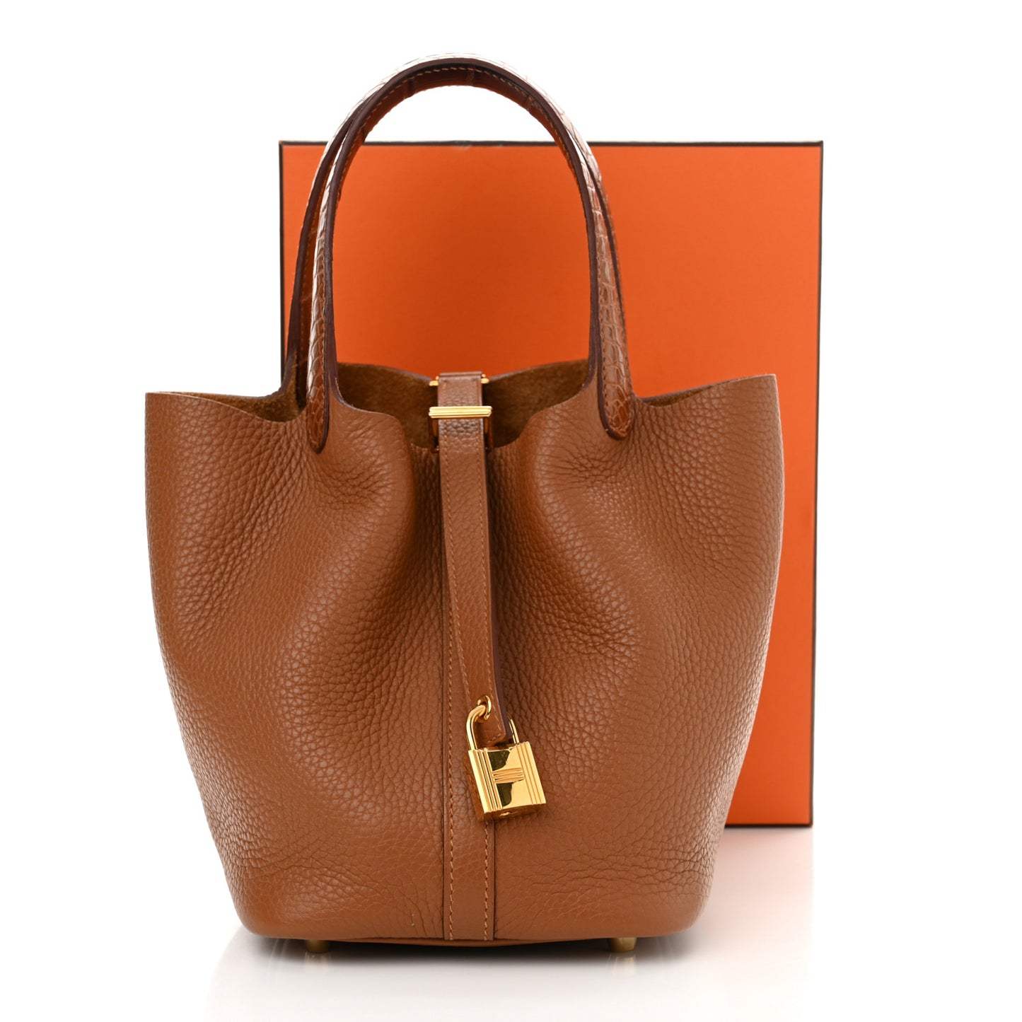 Taurillon Clemence Matte Alligator Picotin Lock Touch 18 PM Gold