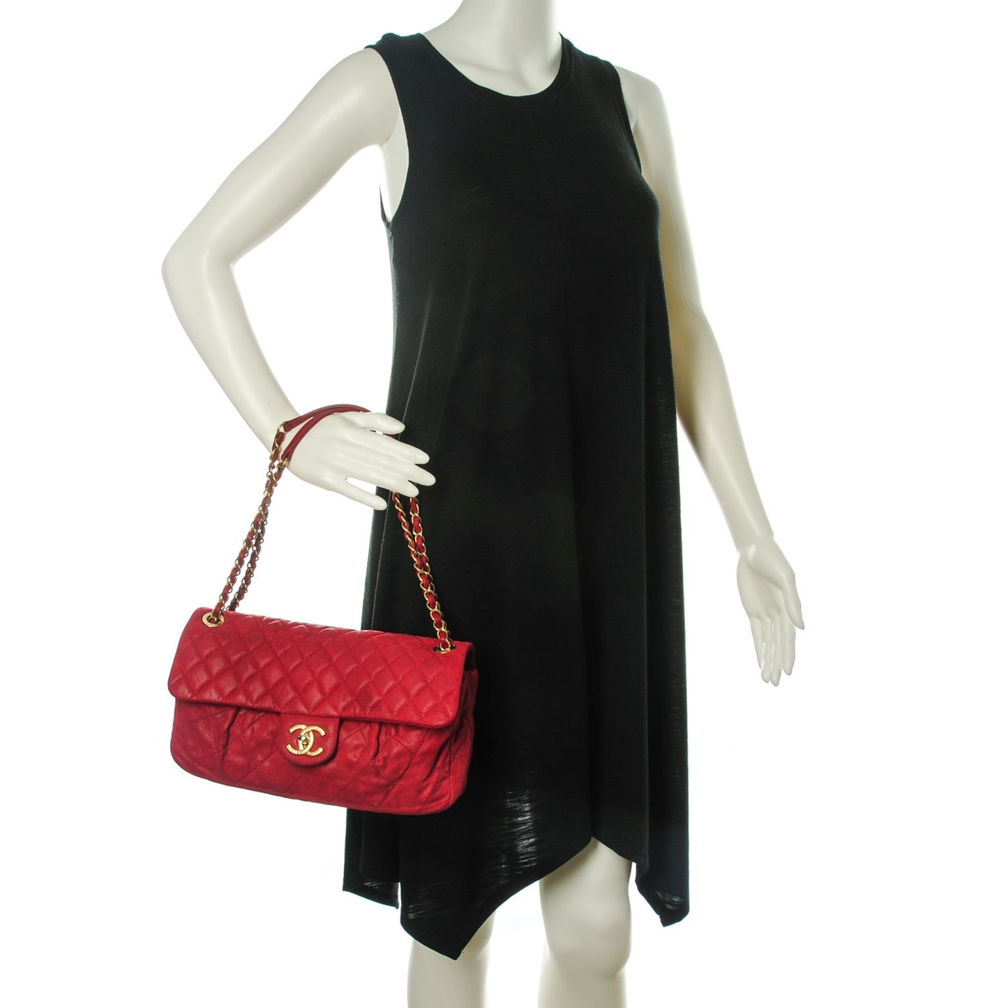 Iridescent Calfskin Quilted Large Chic Quilt Flap Red