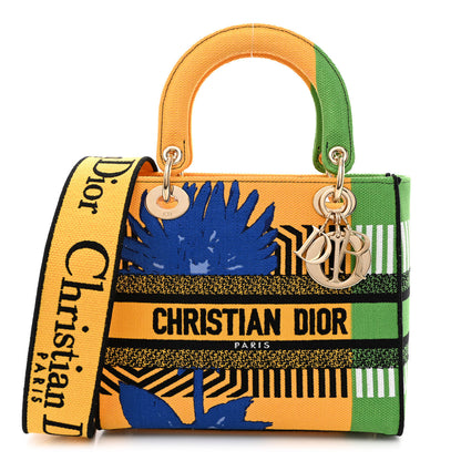 Christian Dior Canvas Embroidered Flower Pop Medium Lady D-Lite Bright Yellow Green 1 of 10