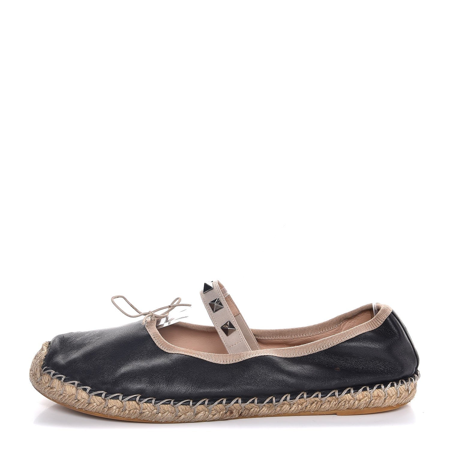 Valentino Garavani Nappa Rockstud Ballerina Espadrille Flats 39 Black 1 of 10