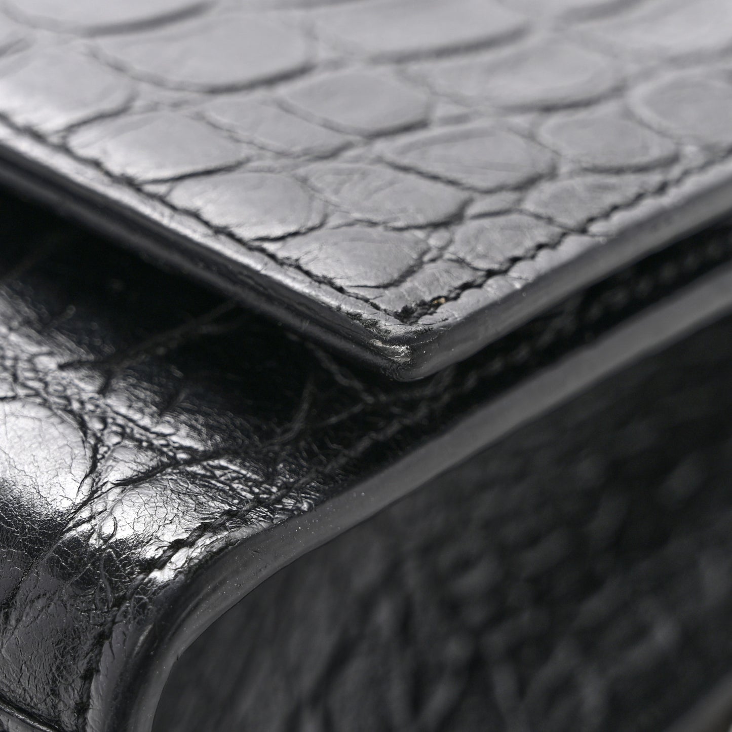 Calfskin Crocodile Embossed Medium Classic Monogram Kate Tassel Satchel Black