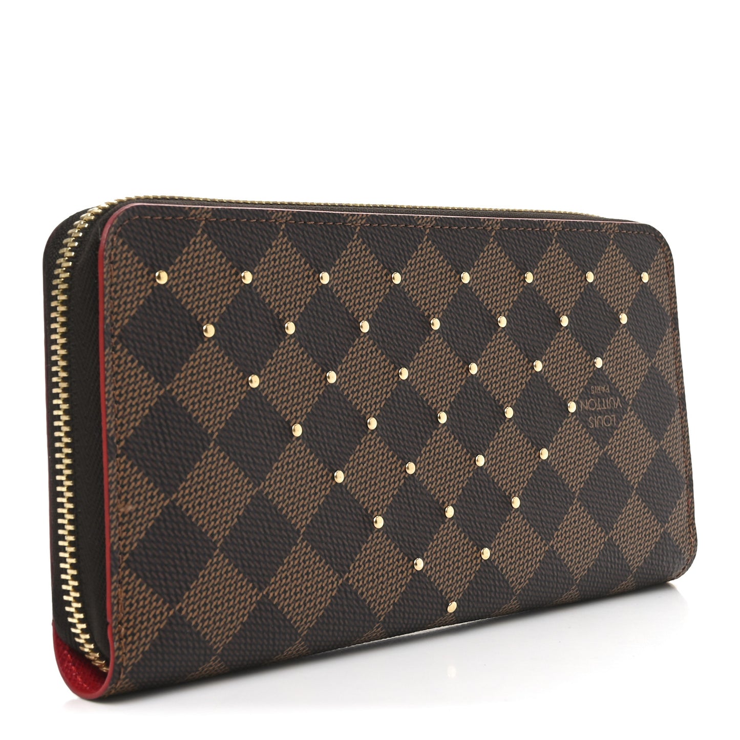 Damier Ebene Studded Zippy Wallet Cherry