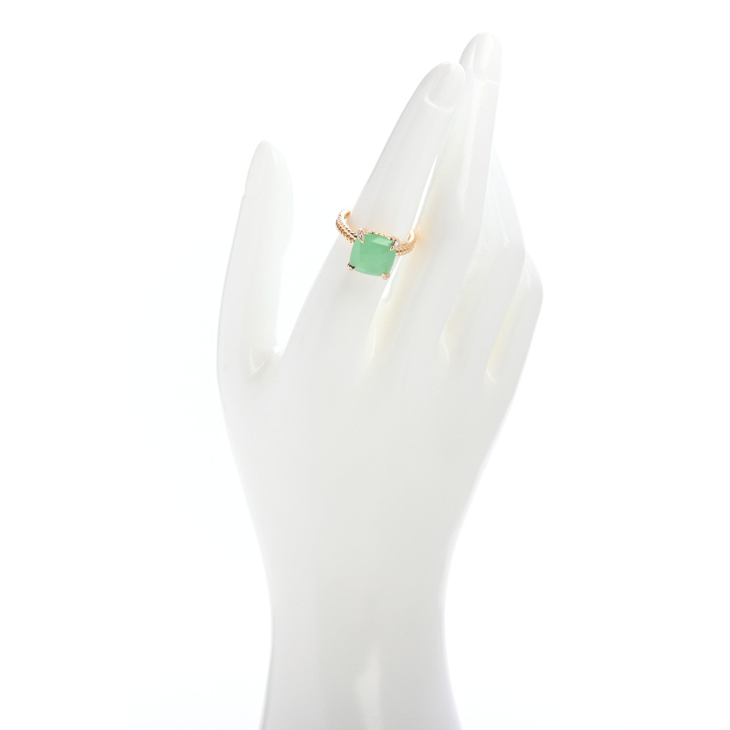 David Yurman 18K Yellow Gold Diamond Chrysoprase 11mm Chatelaine Ring 54 7 2 of 5