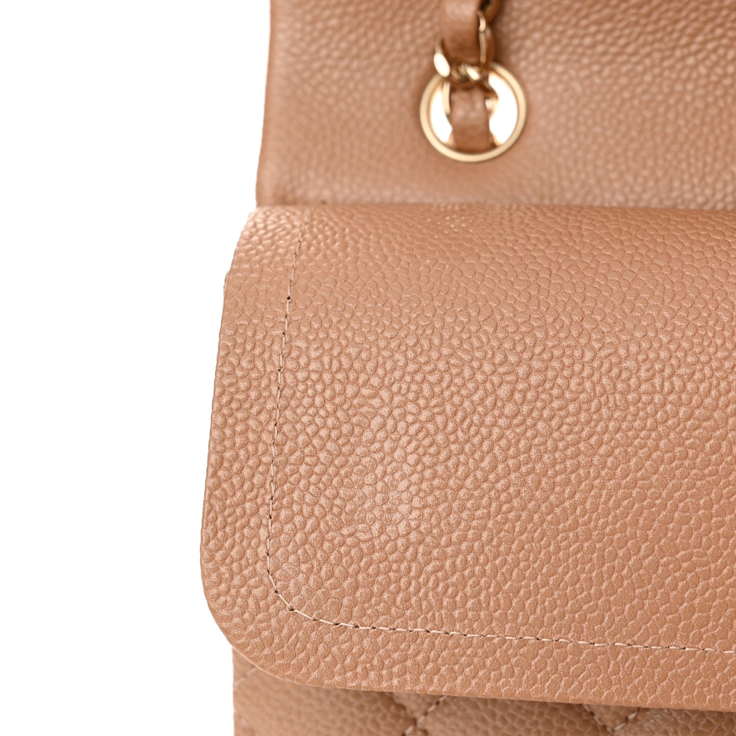 Iridescent Caviar Quilted Medium Double Flap Beige