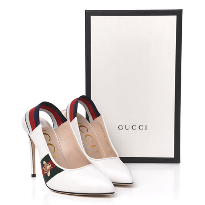 Gucci Malaga Kid Web Sylvie High Heel Slingback Pumps 38 White 10 of 10