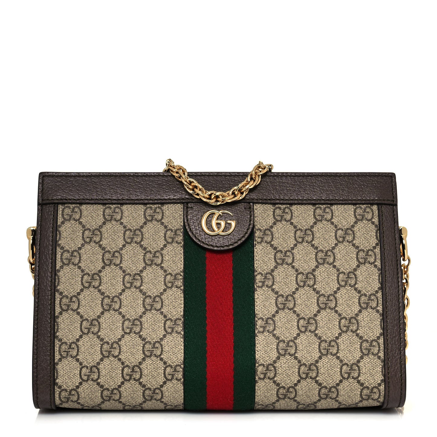 GG Supreme Monogram Web Small Ophidia Chain Shoulder Bag Brown