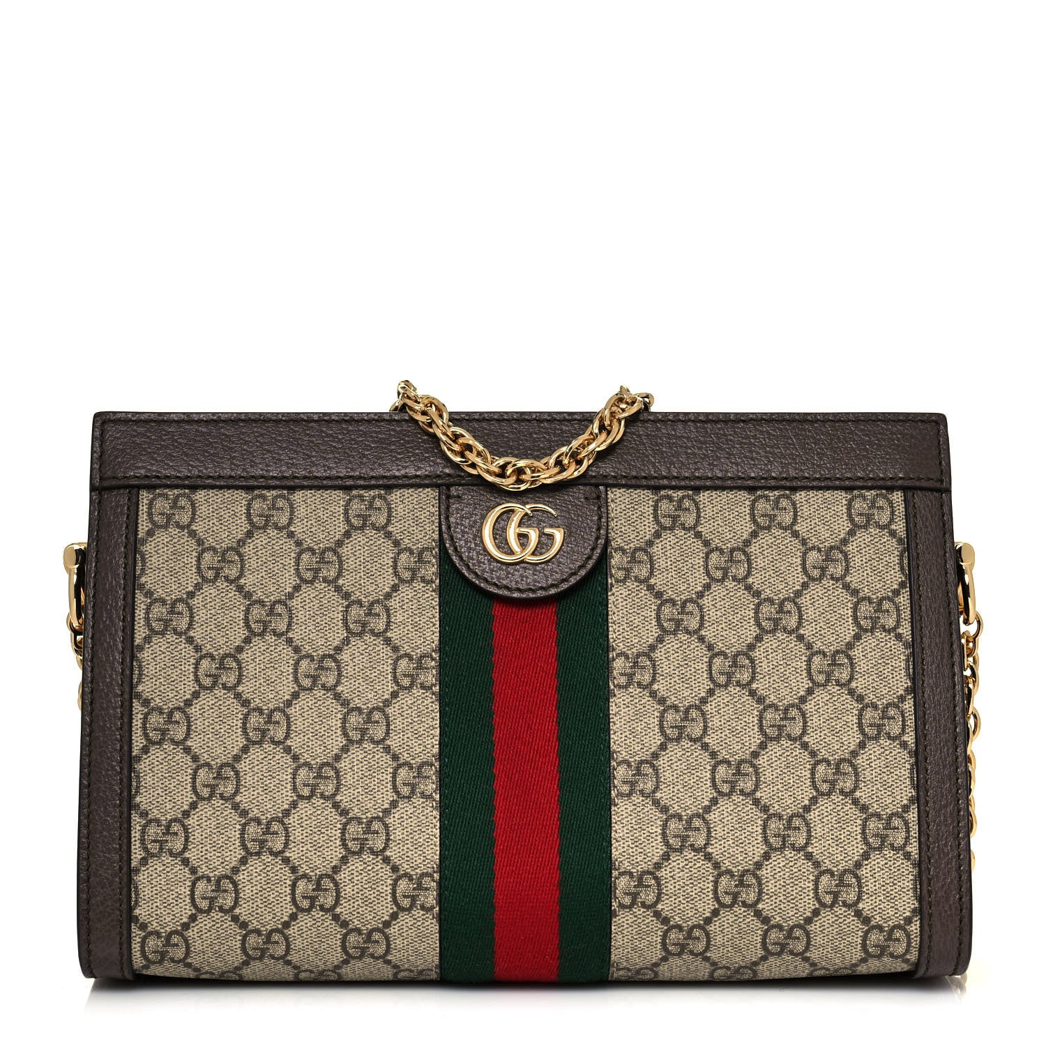 Gucci GG Supreme Monogram Web Small Ophidia Chain Shoulder Bag Brown 1 of 13
