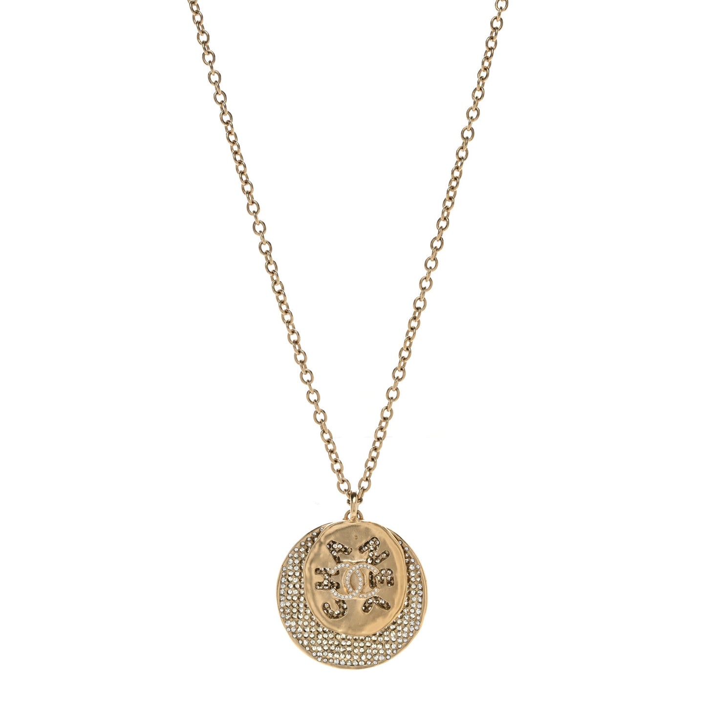 Medallion CC Crystal Chain Necklace Gold