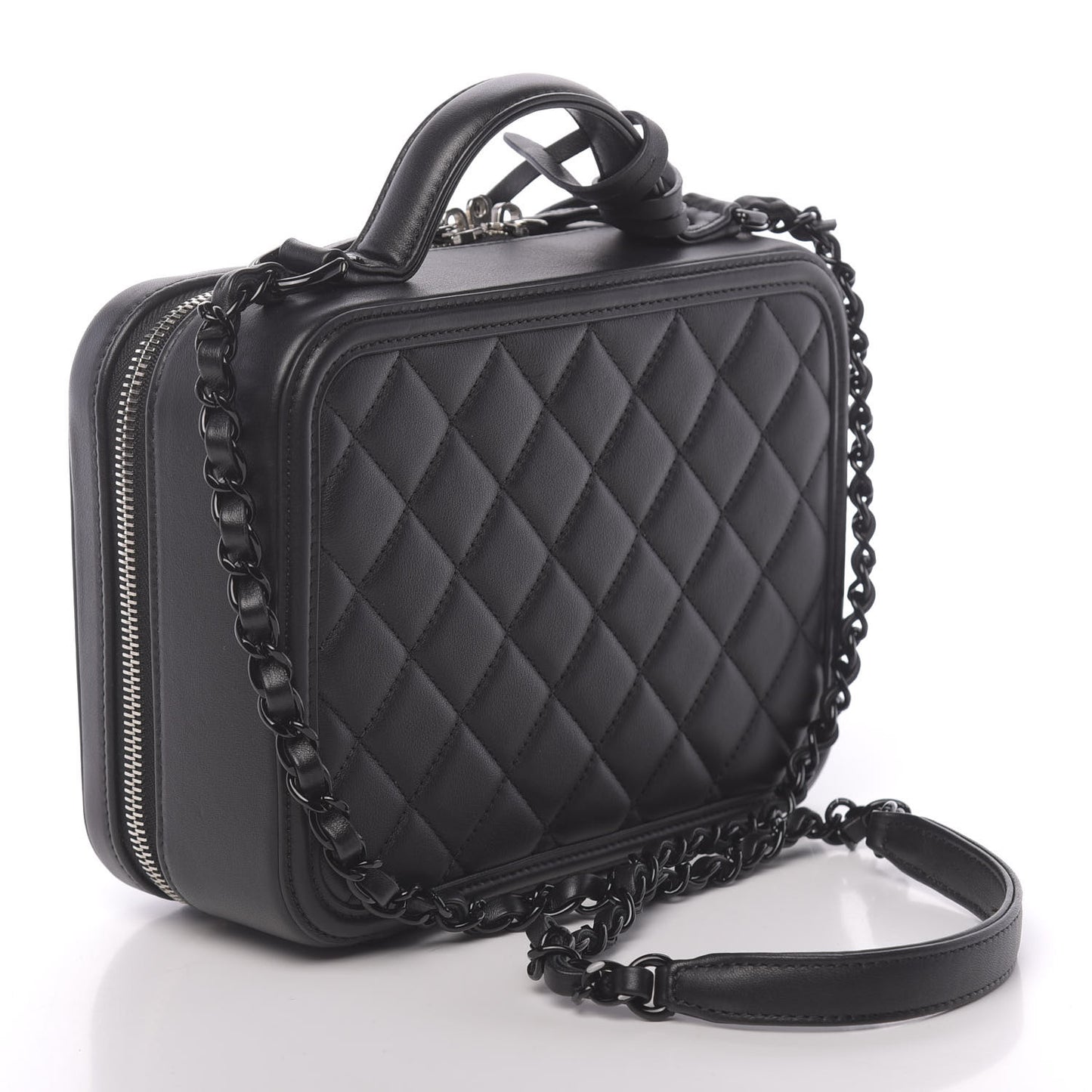Calfskin Quilted Medium CC Filigree Vanity Case Black