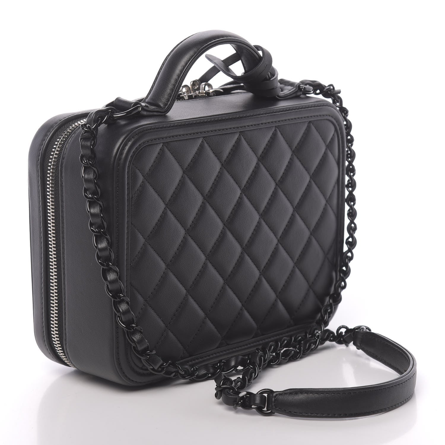 Chanel Calfskin Quilted Medium CC Filigree Vanity Case Black 3 of 12