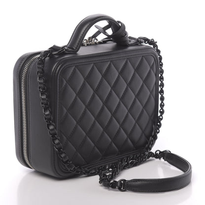 Chanel Calfskin Quilted Medium CC Filigree Vanity Case Black 3 of 12