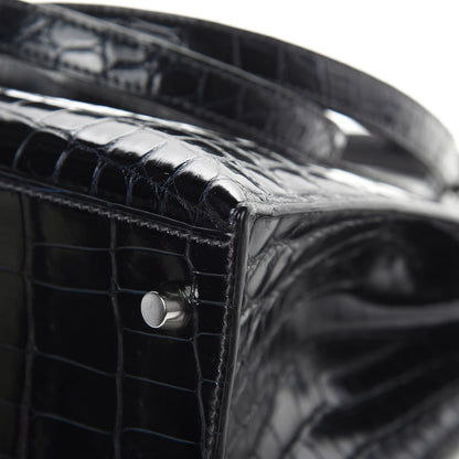 Hermes Shiny Niloticus Crocodile Kelly Sellier 28 Bleu Marine 39 of 42