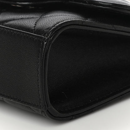 Chanel Lambskin Quilted Top Handle Flap Clutch With Chain Black 11 of 12