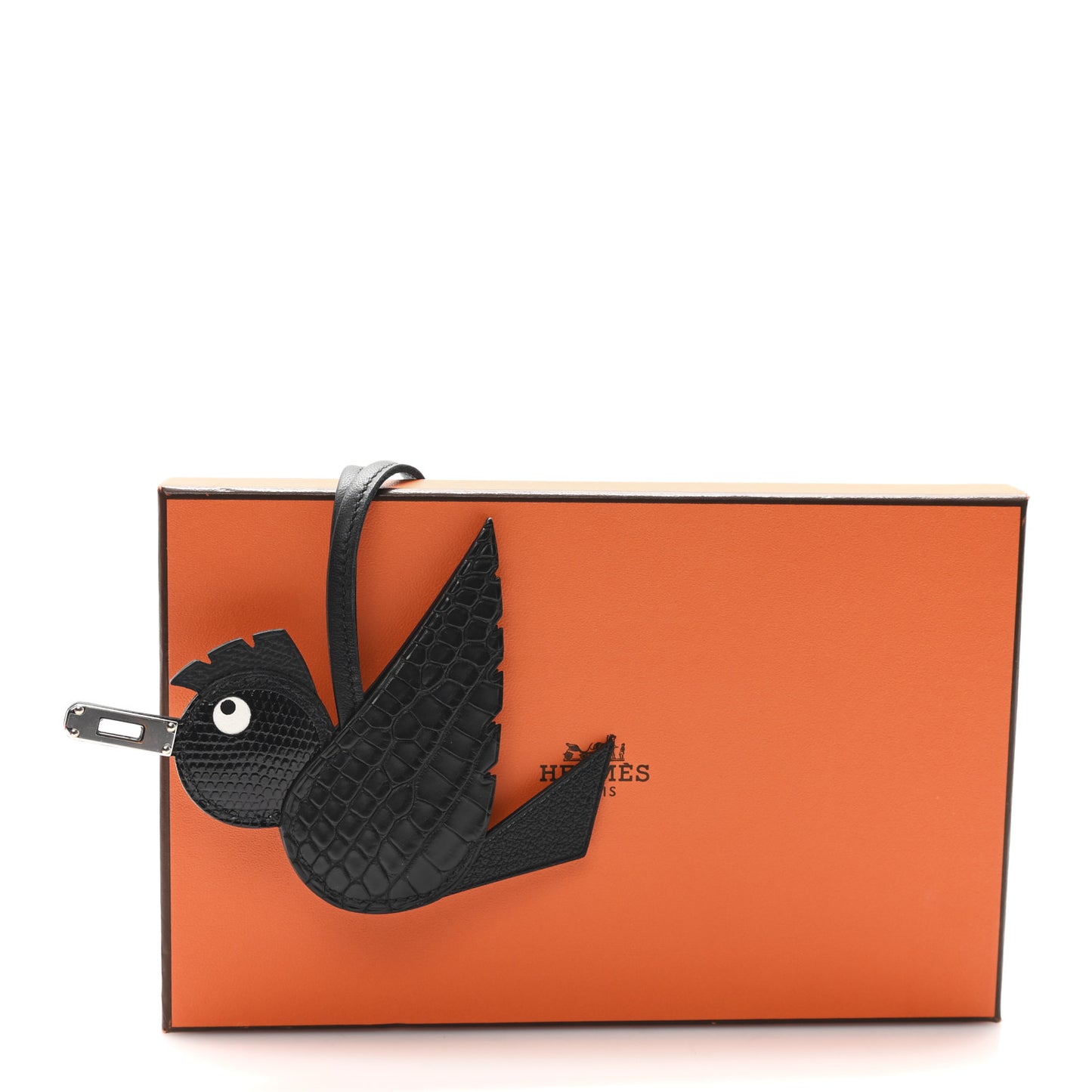 Epsom Chevre Mysore Swift Alligator Lizard Birdy Bag Charm Black