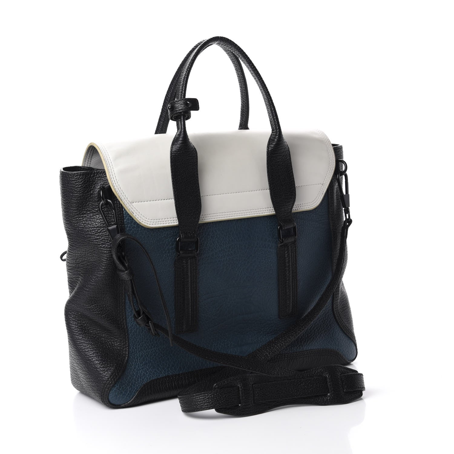 3.1 Phillip Lim 3.1 Textured Calfskin Colorblock Large Pashli Satchel Dark Teal 3 of 9