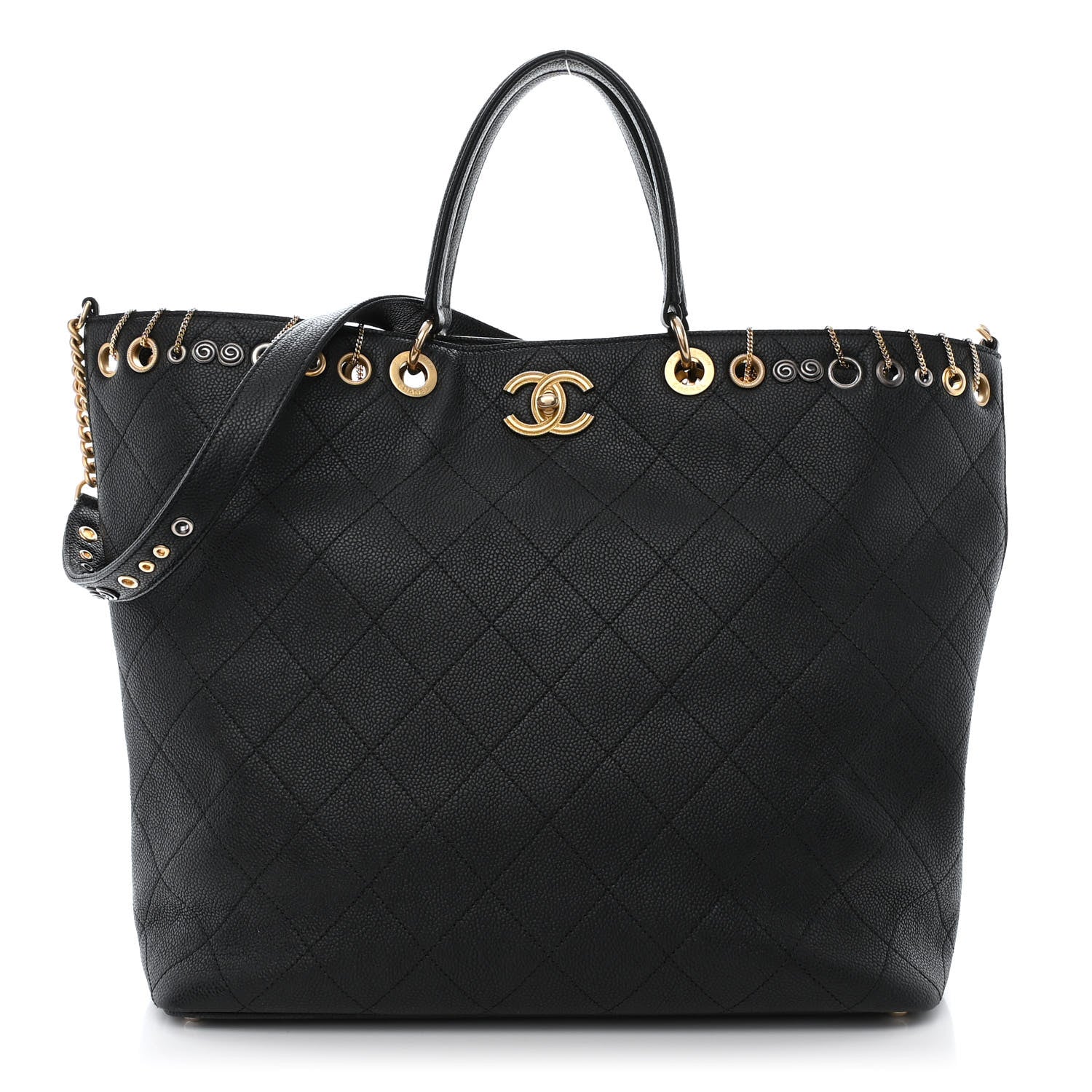 Chanel Caviar Quilted Grommet Embellished Piercing Chic Tote Bag Black 1 of 11