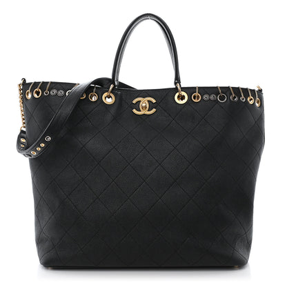 Chanel Caviar Quilted Grommet Embellished Piercing Chic Tote Bag Black 1 of 11