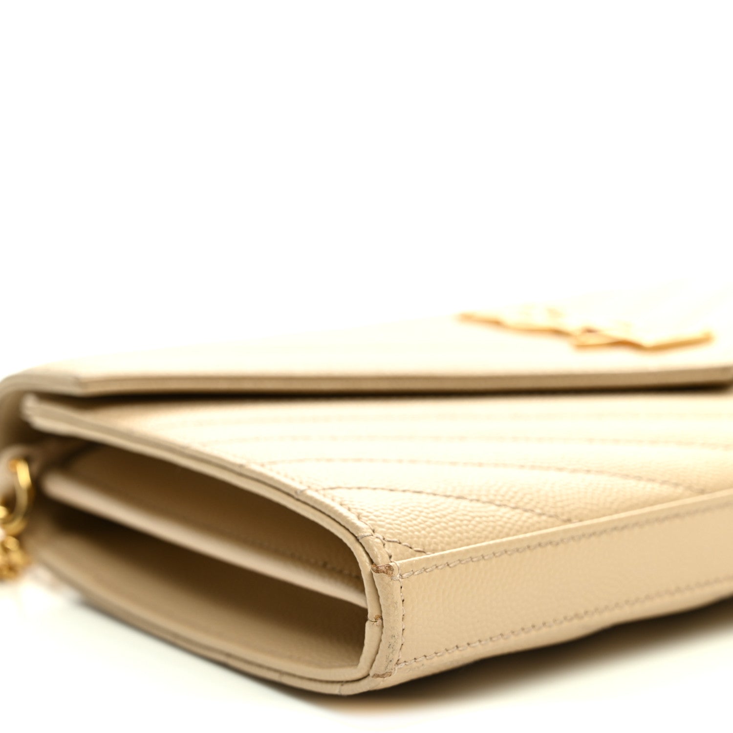 Saint Laurent Grain De Poudre Matelasse Chevron Monogram Chain Wallet Nude Powder Nude Powder 9 of 13