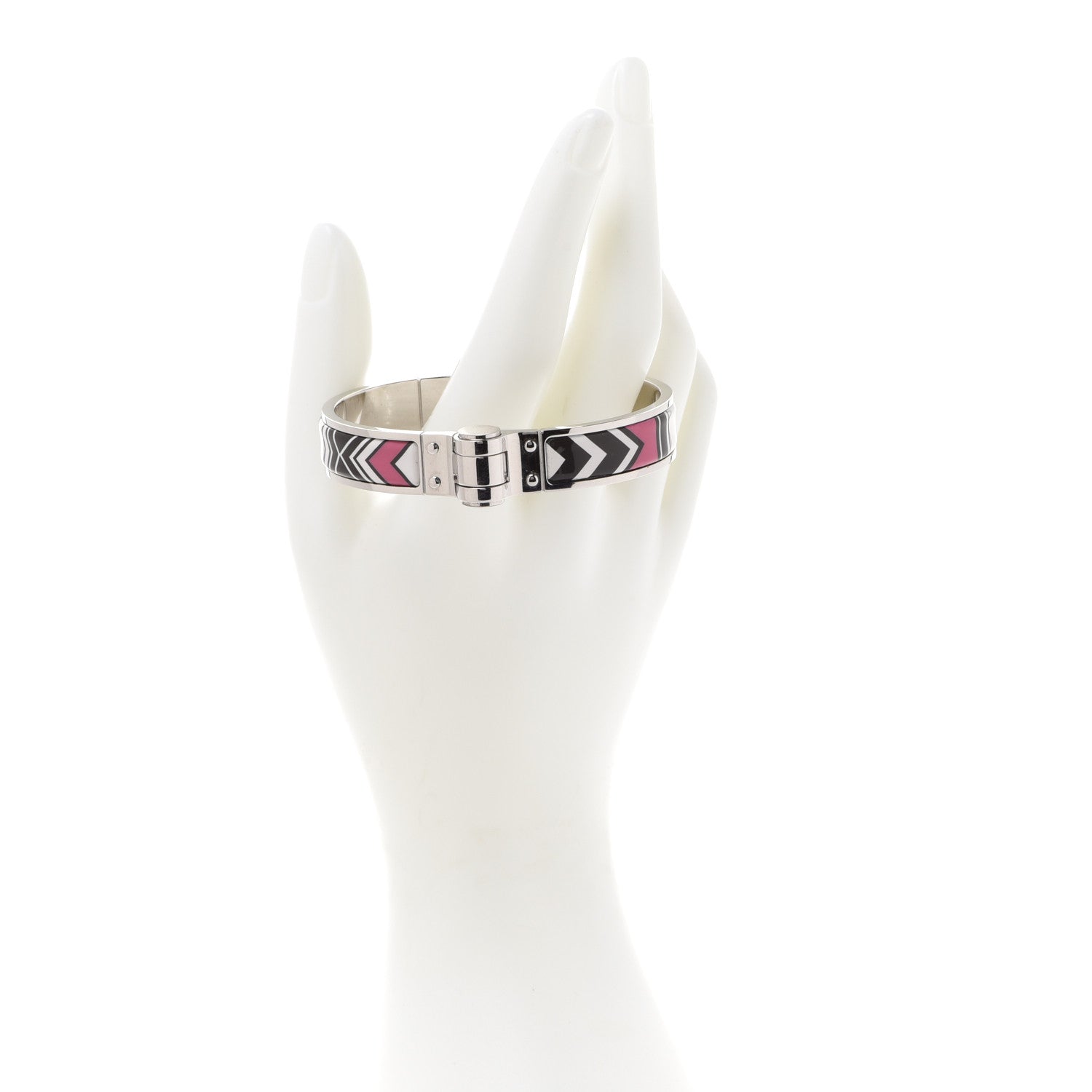 Hermes Enamel Printed Narrow Washington's Carriage Tattoo Hinged Bracelet S Faux Gris 3 of 12