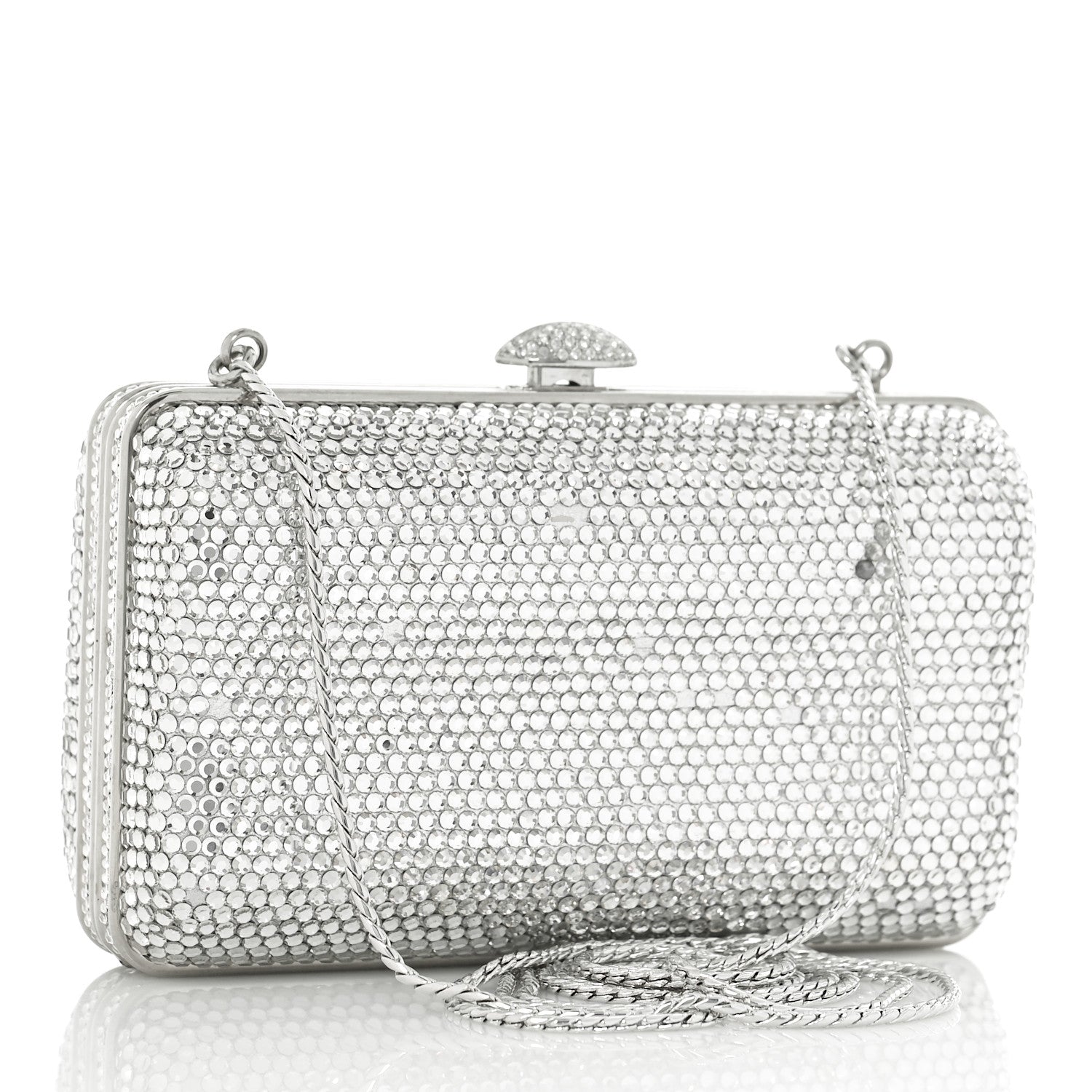 Judith Leiber Swarovski Crystal Minaudiere Clutch Silver 2 of 8
