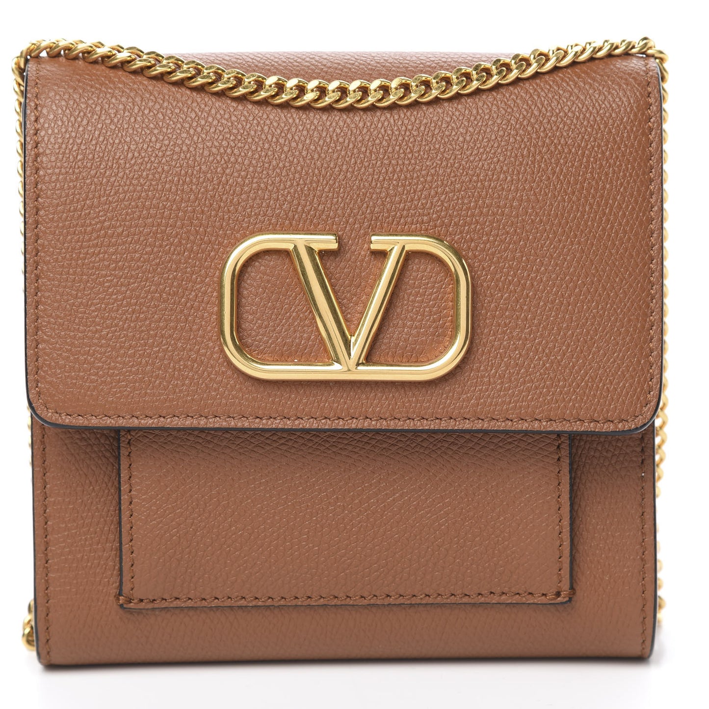 Grainy Calfskin VLogo Crossbody Bag Saddle Brown