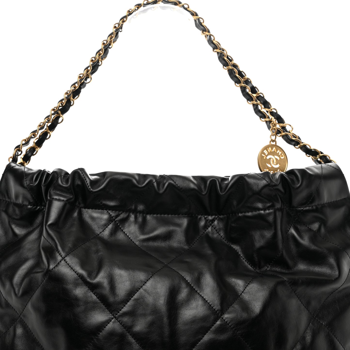 Shiny Calfskin Quilted Large Chanel 22 Black