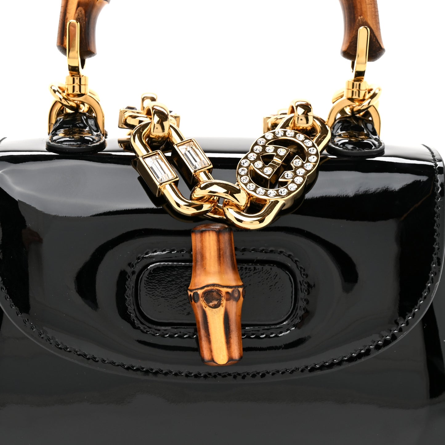 Patent Crystal Mini Bamboo 1947 Top Handle Chain Bag Black